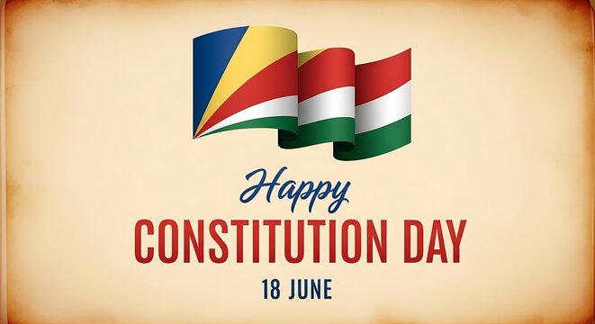 Seychelles constitution day celebration with national flag on vintage paper background
