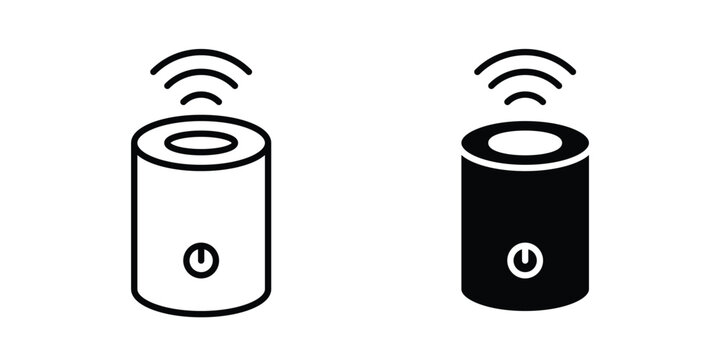 Smart speaker icon graphic element set in black linear and clipatrt.