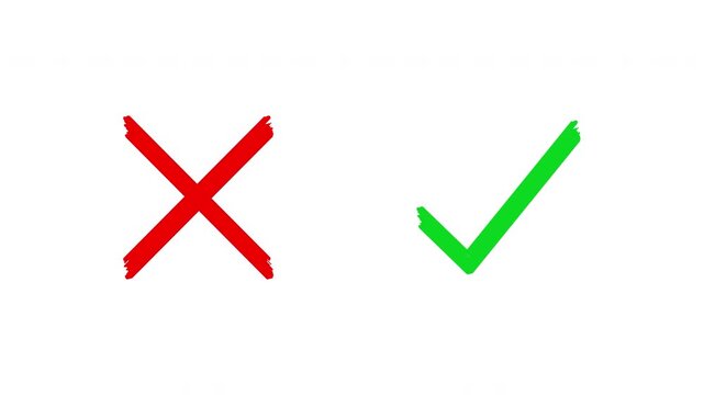 Animated red cross and green check mark, 4K alpha channel video