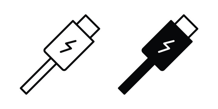 Usb icon graphic element set in black linear and clipatrt.