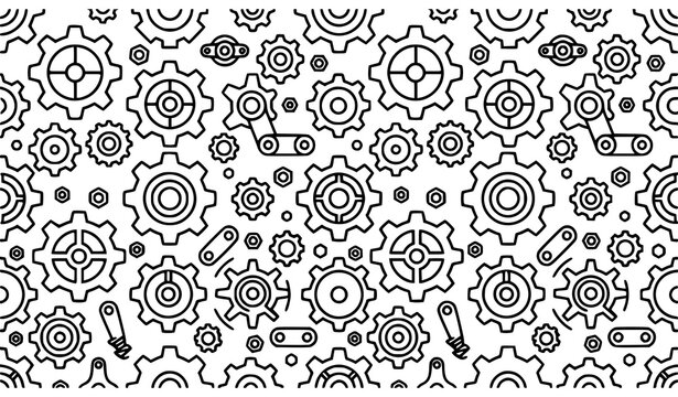 Minimal Geometric Gear Seamless Pattern Modern Technology Vector Background