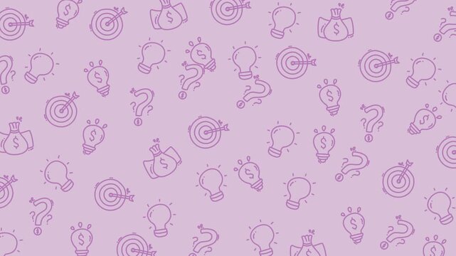 Purple background pattern with a repeating target bulb dollar sign icon in line art illustration, suitable for financial design projects.