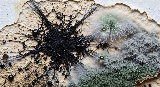 Macro view of mold and fungal growth on a textured surface