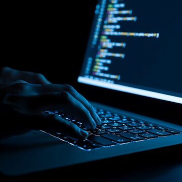 Abstract blue digital binary code flowing on dark background.