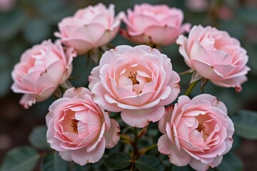 Fototapeta premium A bunch of pink roses sitting on top of a tree