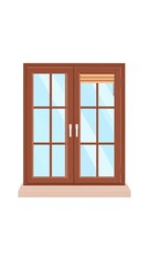 Obraz premium A brown double-door window with a tan base on a white background