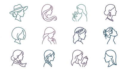 Fototapeta premium Vintage Style Line Drawing of Women with Various Hairstyles
