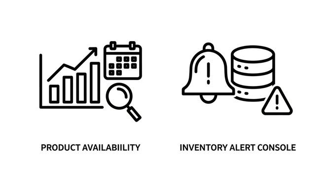 Product availability and inventory alert icons with availability, inventory