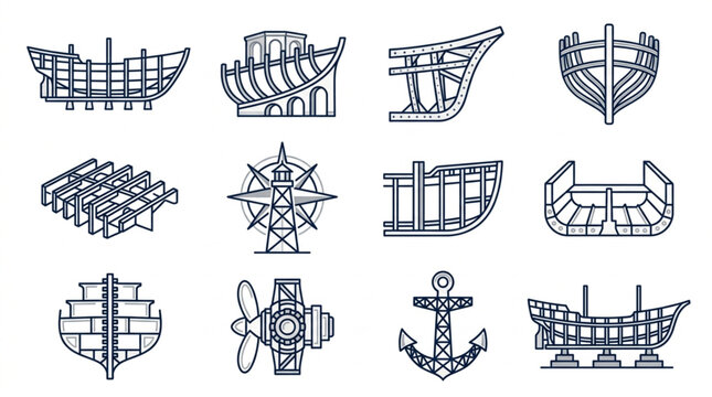 Historical and Modern Naval and Shipbuilding Machinery Icons