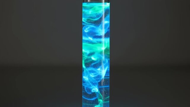 Blue Liquid Swirling in Glass Tube.