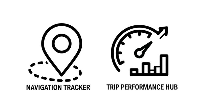Navigation tracker and trip performance hub icon set for logistics data