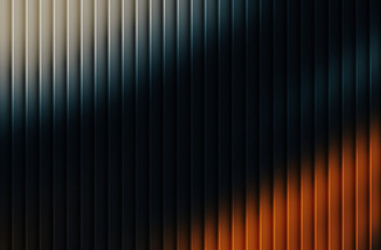 Abstract textured background with vertical stripes and gradient lighting effects of blue and orange hues