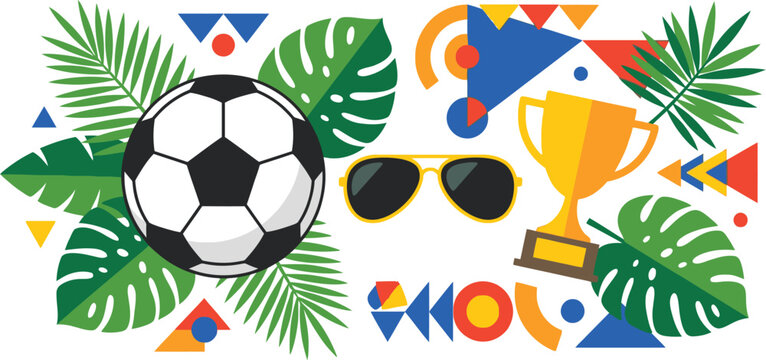 Vibrant Soccer/Football Ball and Sunglasses with Trophy in a Fun Environment from a Front View