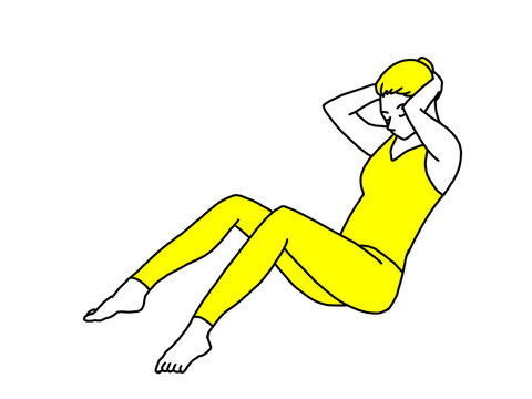 腹筋トレーニングをする女性（イエロー）