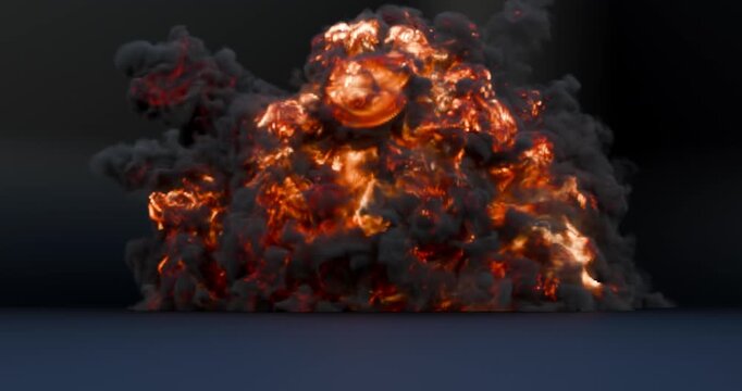 Stack of Red Oil Barrels Exploding Violently on Dark Background