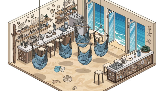 Laboratory Equipment and Workstations in Isometric View.