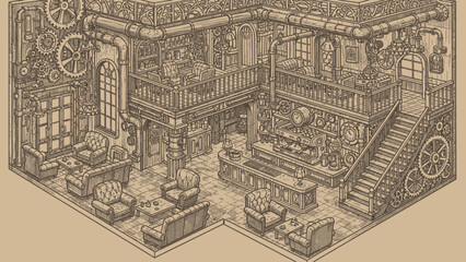Fototapeta premium Vintage Industrial Factory Interior Illustration.