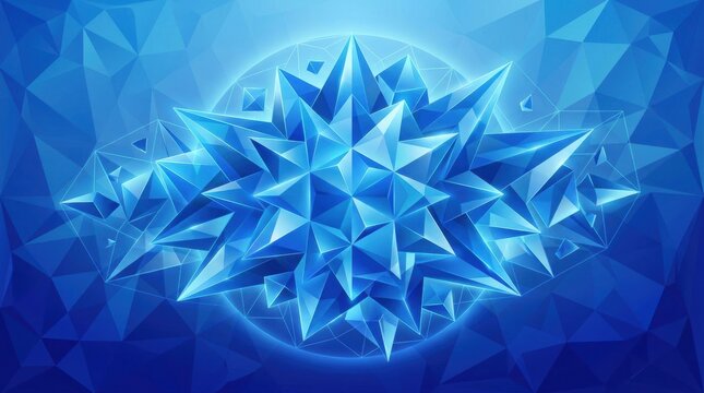Blue glowing crystal star shape with geometric triangular low poly pattern