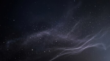 Dark night sky background with glowing stardust particles and nebula