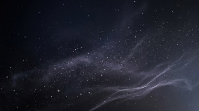 Dark night sky background with glowing stardust particles and nebula