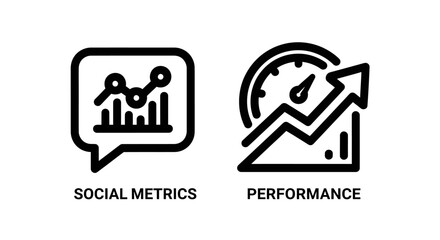 Fototapeta premium Social metrics and performance monitoring dashboard icon set with performance