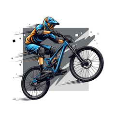 Obraz premium Mountain biker performing a trick, illustrated design on white