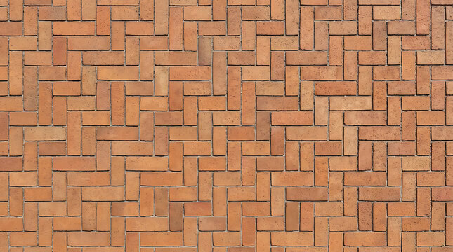 Terracotta Red Brick Pavement Texture with Seamless Basketweave Herringbone Pattern for Architectural Backgrounds Construction and Landscaping