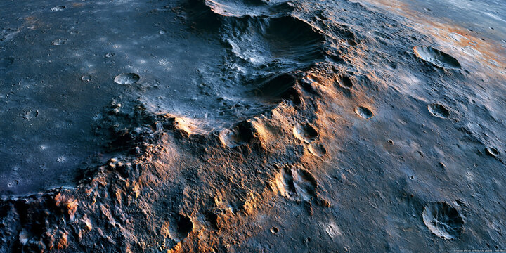 cinematic aerial shot of planet mercury surface