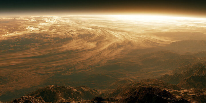 cinematic aerial shot of planet venus surface