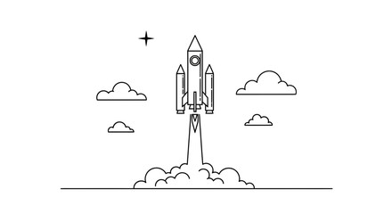 Rocket Ship Launching Into Sky. © Mahmud