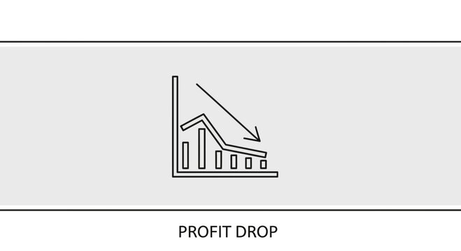Profit drop graph with arrow pointing down