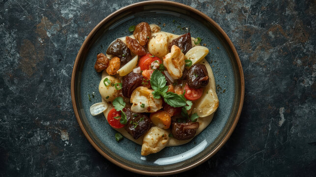 Roasted heirloom tomato and burrata salad with basil and olive oil drizzle