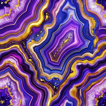 Luxury purple and gold agate geode texture background with elegant crystal veins seamless pattern