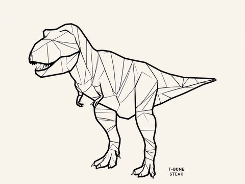 Minimalist geometric low poly T-Rex dinosaur butcher diagram with T-Bone steak text
