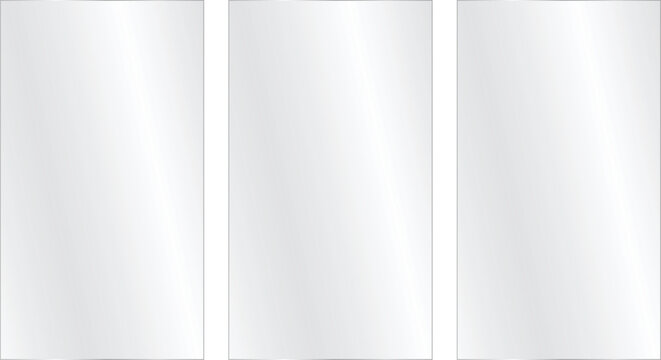 Three vertical glass panels or mirrors with soft reflections and subtle gradients, arranged side by side