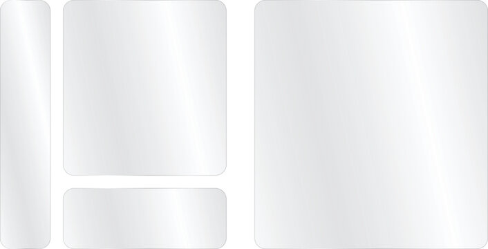 Set of blank rounded rectangular frames and buttons, glossy metallic ui elements for web design, app interface, and digital layouts