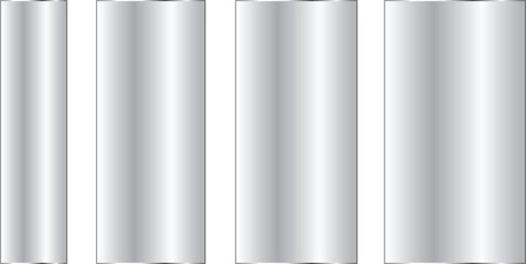 Set of four metallic silver rectangular banners or buttons with gradient texture, glossy chrome effect, vector illustration for web design elements © YARUN