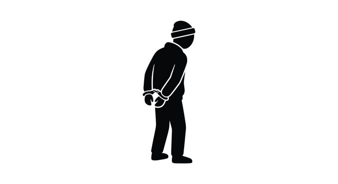 Arrested man in handcuffs black silhouette male figure person arrest detention capture restraints security law justice