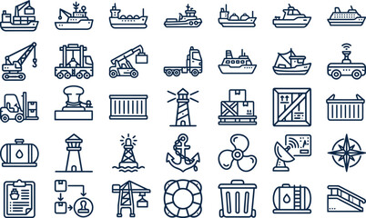 Heavy Machinery outline icon set. Featuring crane, drill, loader, excavator, and bulldozer symbols. Editable stroke vector icons for infrastructure and building site. © Pixel_Forge