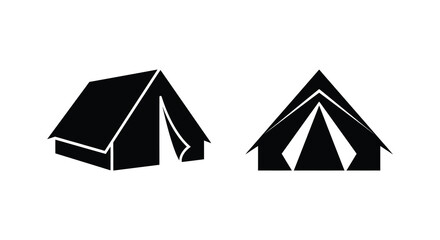 Two tent silhouettes in black against a white background a minimalistic depiction silhouette tents camping outdoors © Aklima