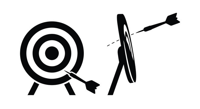 Dartboard with flying darts black silhouette target bullseye arrows projectile game sport competition accuracy precision challenge