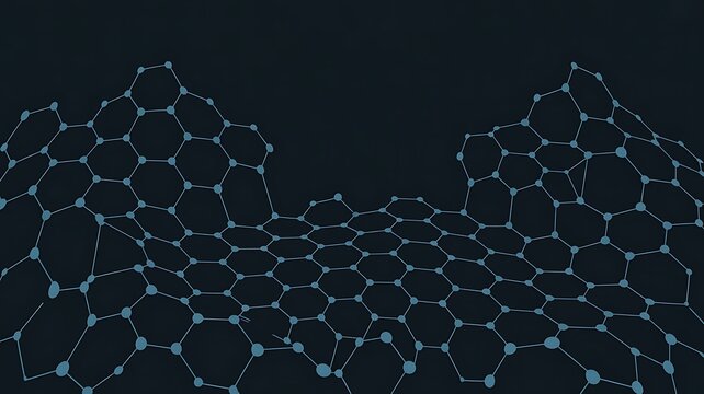 Geometric Network Pattern Made of Connected Hexagonal Shapes on Dark Background