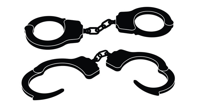 A Pair Of Handcuffs In Black Silhouette restraints shackles arrest security law justice police enforcement detention