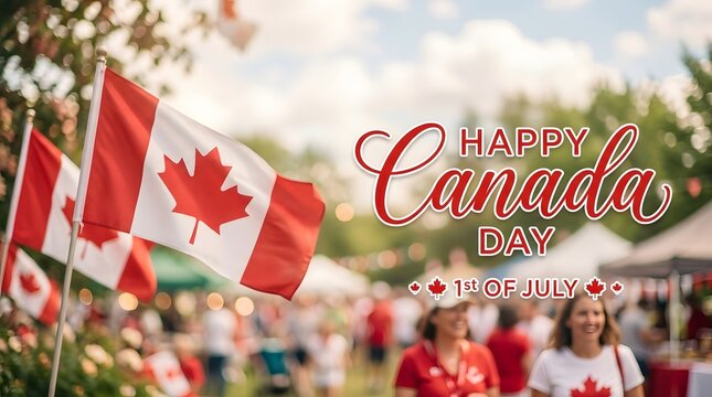 Canada day celebration with flags and festive crowd july 1st