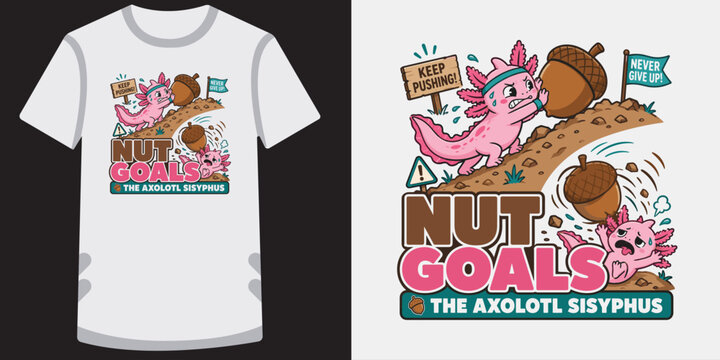 Nut goals the axolotl sisyphus vector illustration for fitness motivation and t-shirt design.