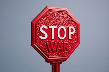 Obraz premium Stop War Sign: A stark, red stop sign bearing the impactful message STOP WAR stands as a powerful symbol of peace and a call for an end to conflict.