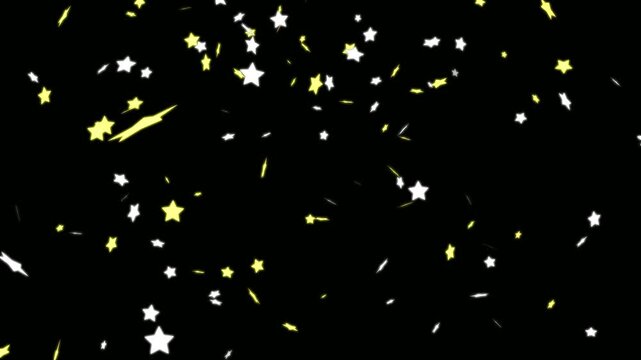 Magical blinking stars falling overlay on black background. Twinkling stars explosion animation. Stardust for festive party. New year and Christmas event. Magical shiny sparkle rain seamless loop.