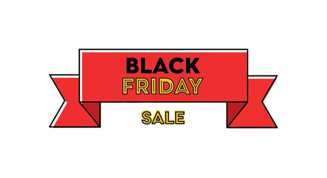Black Friday Sale Banner - Red Ribbon with Bold Text for Shopping Promotions