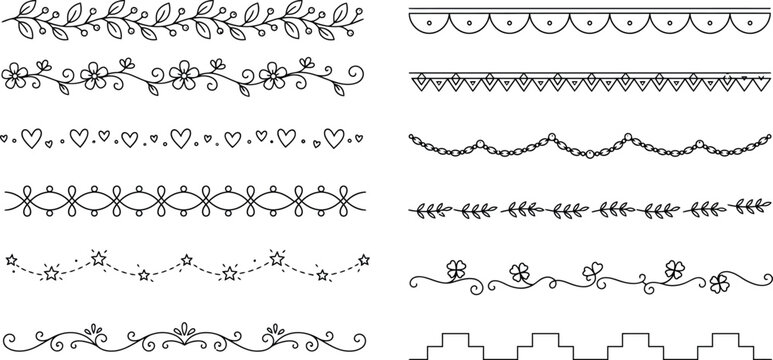 Floral and geometric ornament collection black vector illustration on white background
