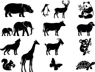 Fototapeta premium Animal Silhouettes Collection Black Shapes On White Background